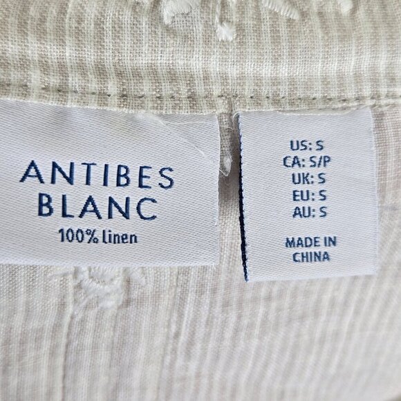 Antibes Blanc Size Small Cream White Striped Tunic Flared Sleeves Split Vneck - Picture 14 of 16